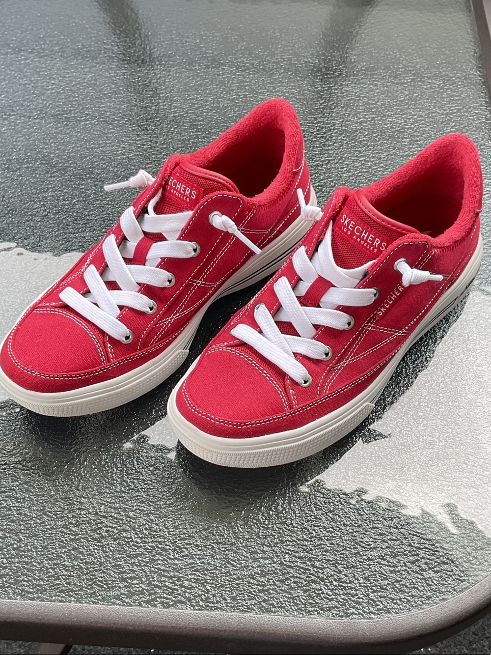 Skechers Red Canvas Low-Profile Sneakers with White Laces